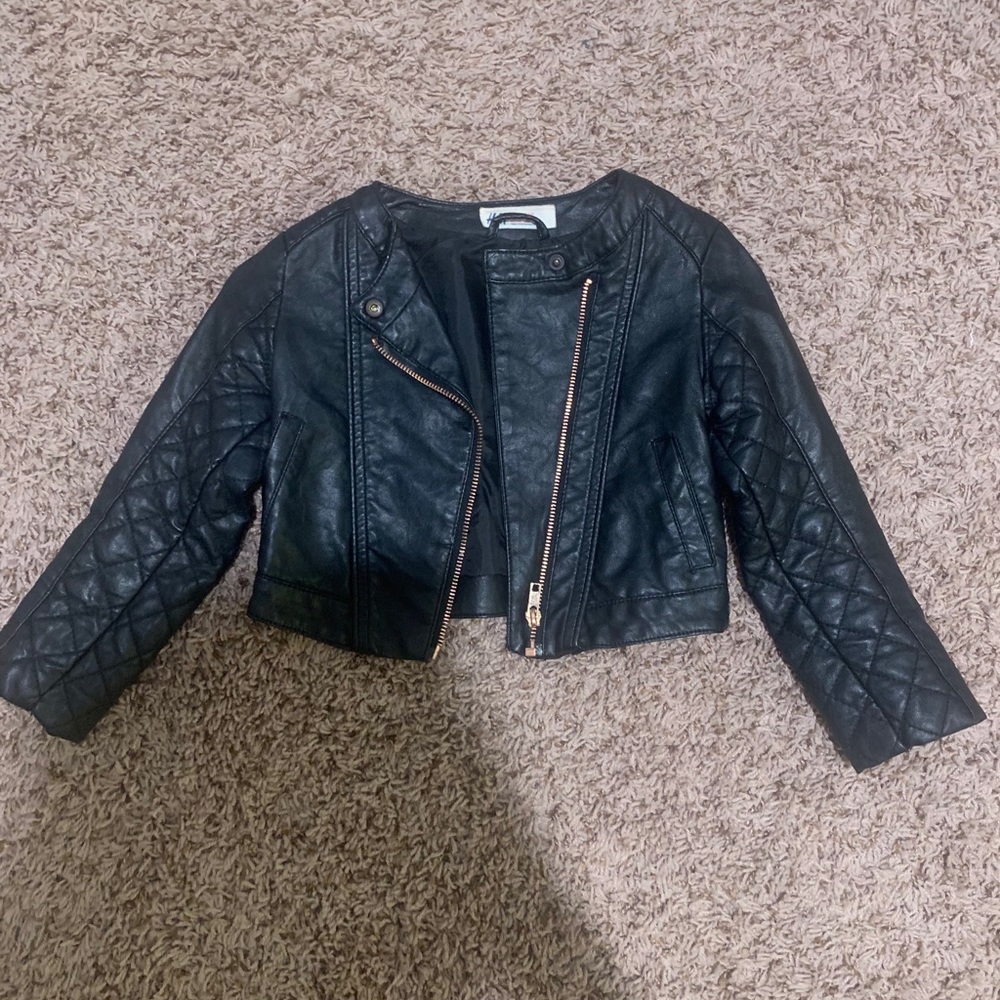 Girls Leather Bomber Jacket